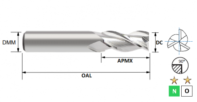 16.0mm 3 Flute Standard Length Mastermill AL-HPC Carbide Slot Drill